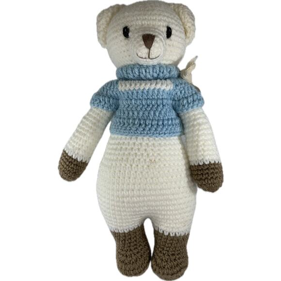 Polar Bear Hallmark Knit Handmade 12" Boy White with Blue Sweater in Gift Box - Picture 1 of 8